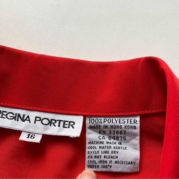 Vintage 80s Regina Porter Retro Bright Red Lightweight Button Up Blouse Size 16 - Picture 2 of 7